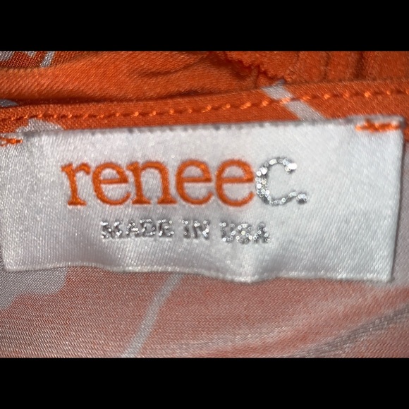 Bright orange white flower knee length dress - Picture 3 of 3